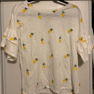 Lemon embroidered ruffle sleeve tee